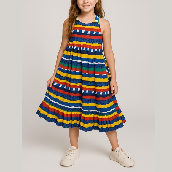 Stella McCartney Striped Dress Halter Pockets Tiered Abstract Pattern Colourful - Picture 1 of 9